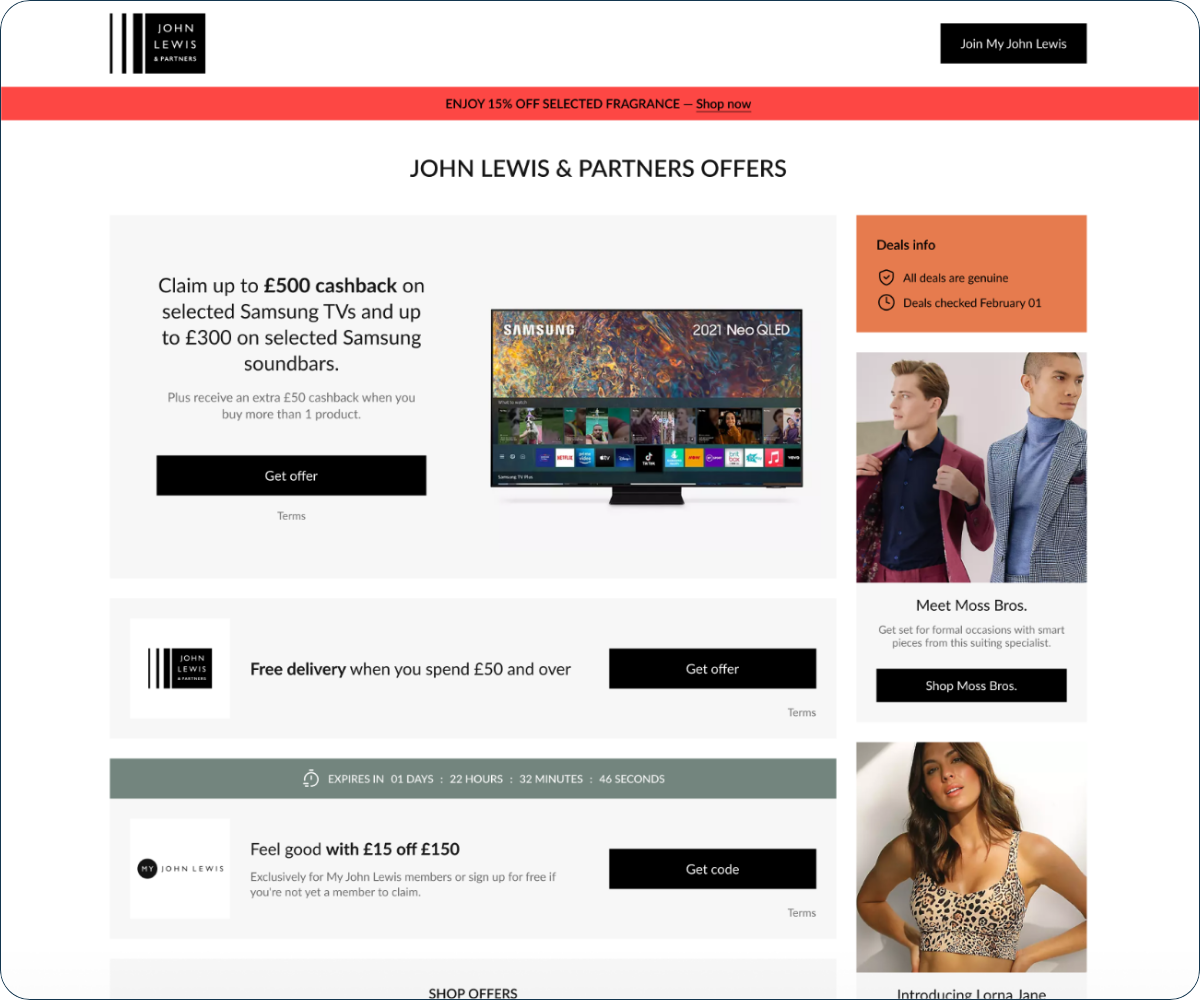 Webpage John Lewis screenshot