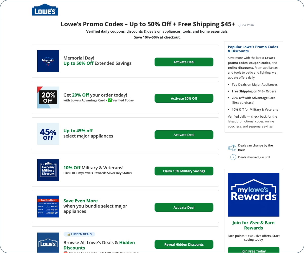 Webpage Lowes screenshot
